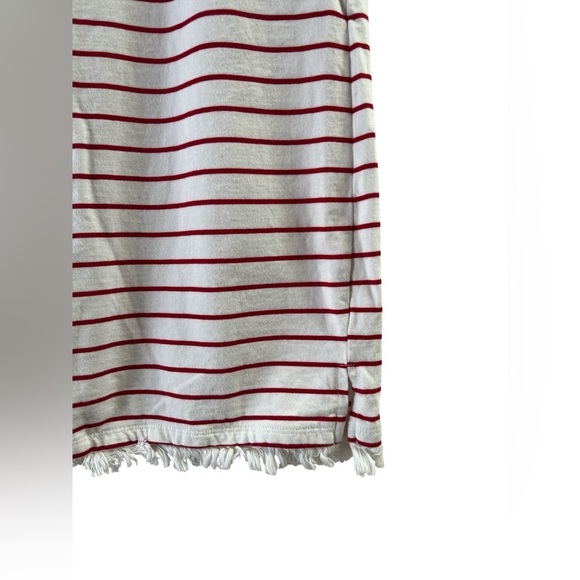 Beach lunch lounge cotton short sleeve red striped mini dress - Picture 4 of 4